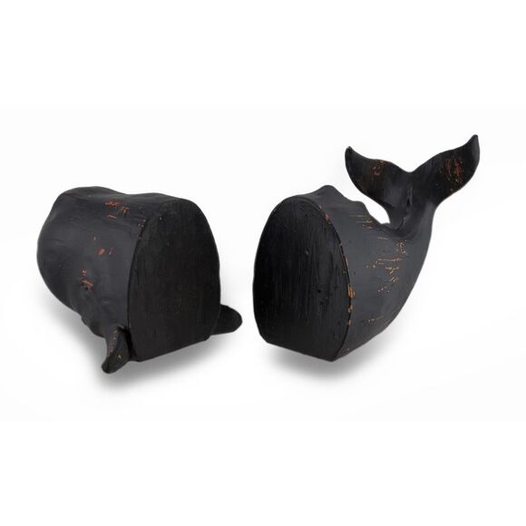 Whale Top and Tail Black Distressed Finish Bookends Set of 2 - Picture 3 of 3